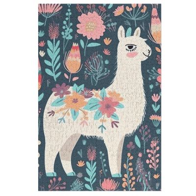 1000 PCS Jigsaw Puzzle for Adults Personalized Picture Puzzle Cute Llama Floral Customized Wooden Puzzle for Family, Birthday, Wedding, Game Nights Gifts