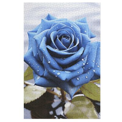 1000 PCS Jigsaw Puzzle for Adults Personalized Picture Puzzle Romantic Blue Rose Customized Wooden Puzzle for Family, Birthday, Wedding, Game Nights Gifts