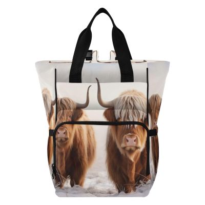 Jihqo Diaper Bag Backpack Highland Cows Travel Diaper Bags for Women, 10L Functional Baby Changing Bag with Insulted Pockets, Stroller Straps