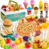 78Pc Pretend Play Food for Kids Kitchen, Cutting Toy Food with Storage Basket, Play Kitchen Accessories, Food Toys with Veggies, Fruits, Fake Food with Pizza Toy, Pretend Food, Boys Girls Gift view 1