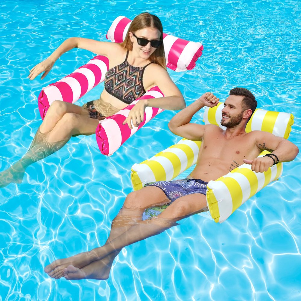 2 Pack Inflatable Pool Floats 4-in-1 Pool Hammock with Bottom Mesh 3 Tubes Inflatable Hammock for Adults,Portable Floating Chair Bed for Travel, Swimming Pool Hot Tub