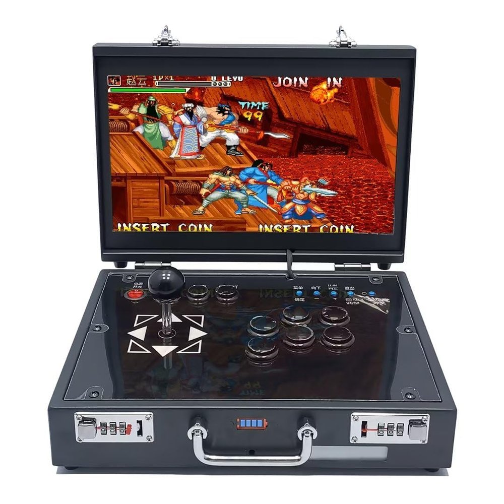 EEYZD Plug and Play Game Machine,14" Screen Portable Arcade Game Console with Include 5000 Retro 2D & 3D Games,Metal Case with Lock,WiFi can Download Game Online, Rechargeable