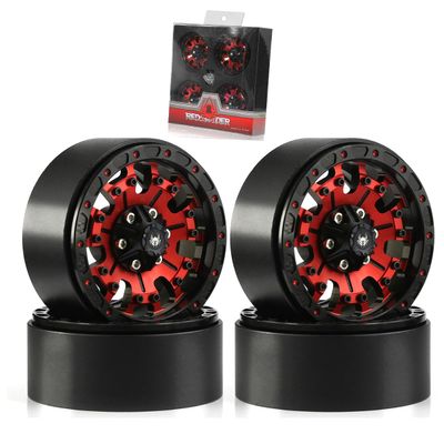 1.9 Beadlock wheels aluminium alloy1.9 wheels Three color and style options available for 1:10 RC Crawler Axial SCX10 SCX10 II TRX4 RC4WD D904pcs (Red)