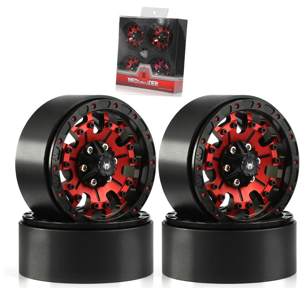 1.9 Beadlock wheels aluminium alloy1.9 wheels Three color and style options available for 1:10 RC Crawler Axial SCX10 SCX10 II TRX4 RC4WD D904pcs (Red)