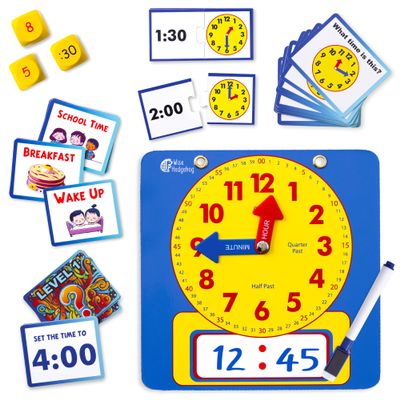 WISE HEDGEHOG Kids Learning Time Activity Game Set, 53 Piece Set, Interactive Play, 4 Fun Time Based Games, Teaching Clock Kids Learn Time Fast, 3 Levels of Difficulty