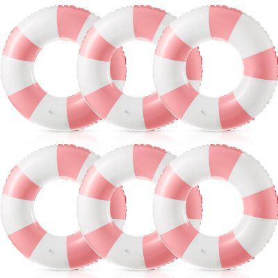 Arrowbash 6 Pcs Jumbo Inflatable Pool Float 47.24 Inch Floaties Tubes Classic Striped Pool Rings for Adult Inflatable Inner Tube for Swimming Beach