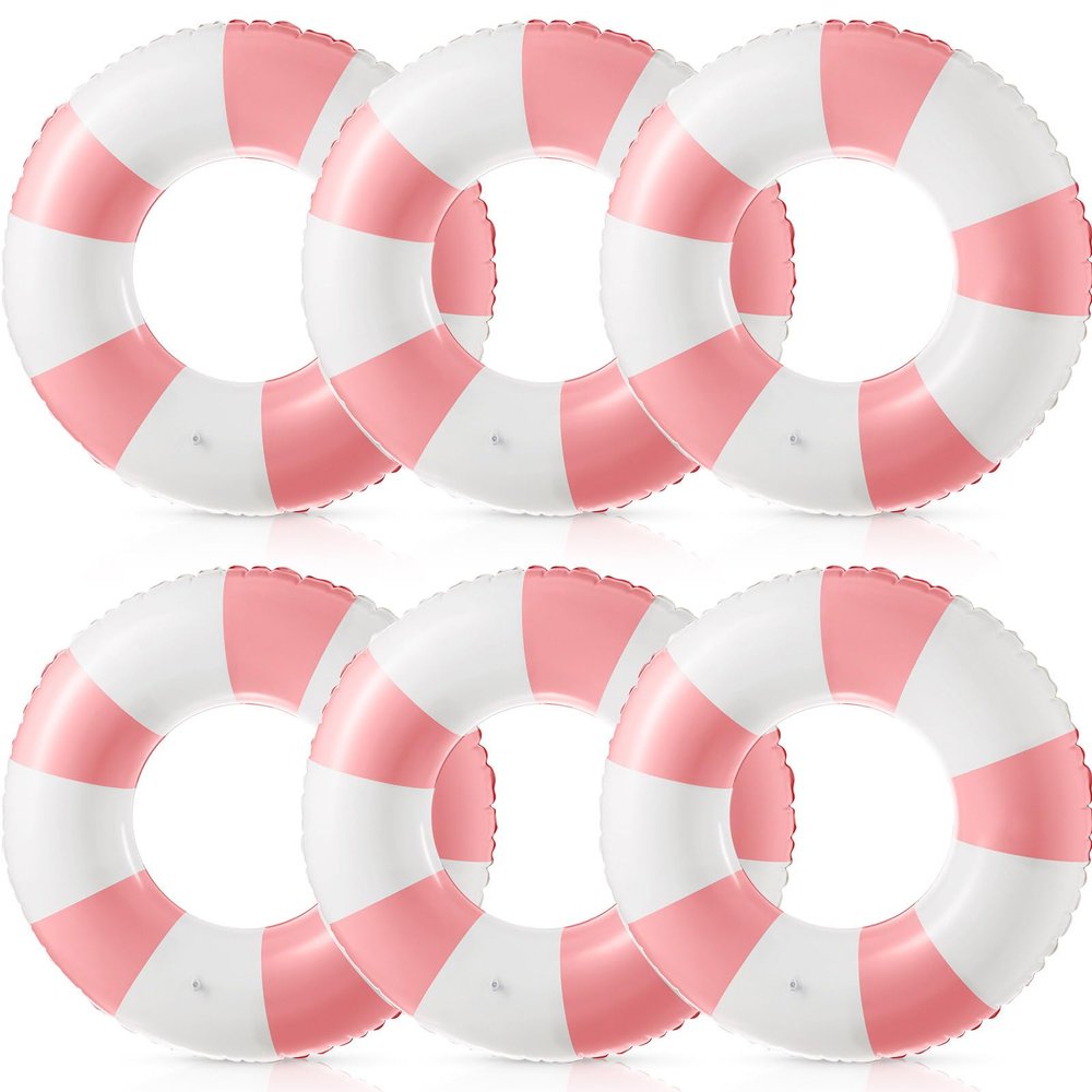 Arrowbash 6 Pcs Jumbo Inflatable Pool Float 47.24 Inch Floaties Tubes Classic Striped Pool Rings for Adult Inflatable Inner Tube for Swimming Beach