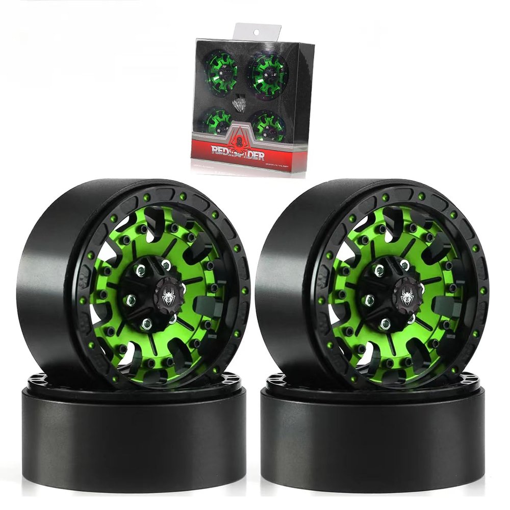 1.9 Beadlock wheels aluminium alloy1.9 wheels Three color and style options available for 1:10 RC Crawler Axial SCX10 SCX10 II TRX4 RC4WD D904pcs (Green)