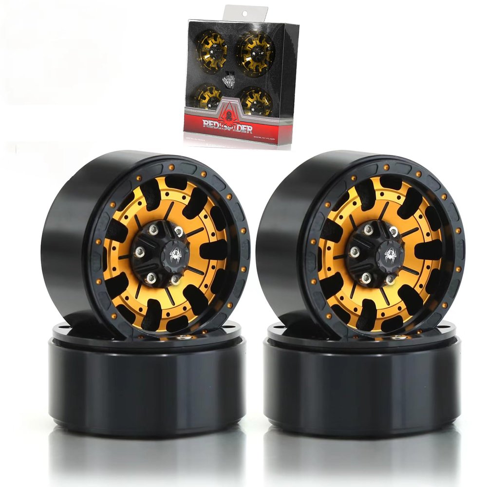 1.9 Beadlock wheels aluminium alloy1.9 wheels Three color and style options available for 1:10 RC Crawler Axial SCX10 SCX10 II TRX4 RC4WD D904pcs (BlackGold)