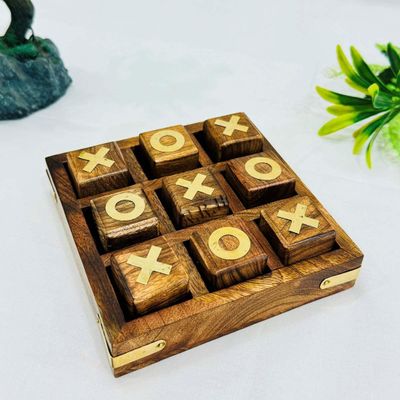 Nautical Replica Hub 5" Tic Tac Toe Game, Rustic Wooden Coffee Table Game, Wood Tic-tac-Toe Board Game with Decor, Family Games for Adult & Kids