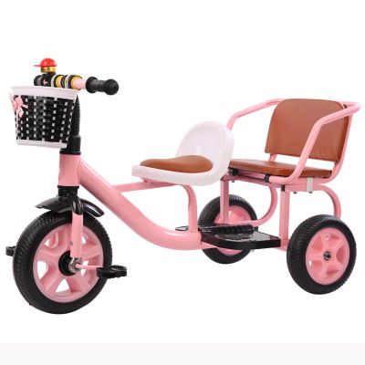 JIYIAN Double Seat Children Tricycle,Toddler Tricycle Kids Classic Tricycle with Back Seat Storage Basket Built-in Multifunction Trike Perfect Toys for Girl Gifts Trikes,Pink