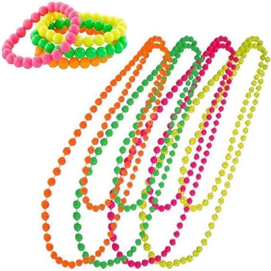 APXMMVW Neon Plastic Bead Necklace Bracelet Retro Party Clothing Accessories, Party Beaded Clothing Necklace, Birthday Party Dressing, m, Plastic, No Gemstone, Medium