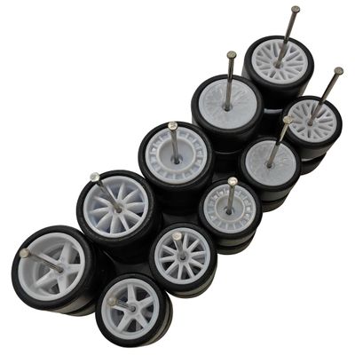 10 Set 1 64 Wheels Small and Large 1/64 Wheels and Tires Set with 5 Styles Wheels and Removable Rubber Tires Suitable for Modification of Narrow Chassis 1 64 Scale Cars (White)