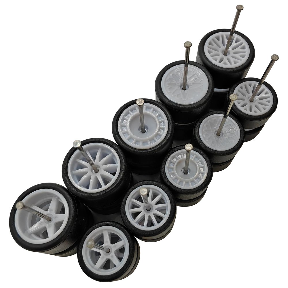 10 Set 1 64 Wheels Small and Large 1/64 Wheels and Tires Set with 5 Styles Wheels and Removable Rubber Tires Suitable for Modification of Narrow Chassis 1 64 Scale Cars (White)
