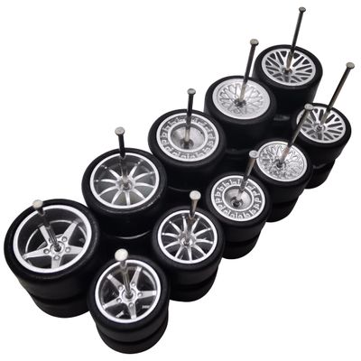 10 Set 1 64 Wheels Small and Large 1/64 Wheels and Tires Set with 5 Styles Wheels and Removable Rubber Tires Suitable for Modification of Narrow Chassis 1 64 Scale Cars (Silver)