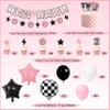 Two Cool Dude Pink Smile-Theme Birthday Party Decoration Set, Two Cool Girl Second Birthday Banner Cake Toppers Pink White Black Checker Balloons for Two Happy Face Party Supplies view 2