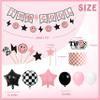 Two Cool Dude Pink Smile-Theme Birthday Party Decoration Set, Two Cool Girl Second Birthday Banner Cake Toppers Pink White Black Checker Balloons for Two Happy Face Party Supplies view 3