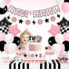 Two Cool Dude Pink Smile-Theme Birthday Party Decoration Set, Two Cool Girl Second Birthday Banner Cake Toppers Pink White Black Checker Balloons for Two Happy Face Party Supplies view 4