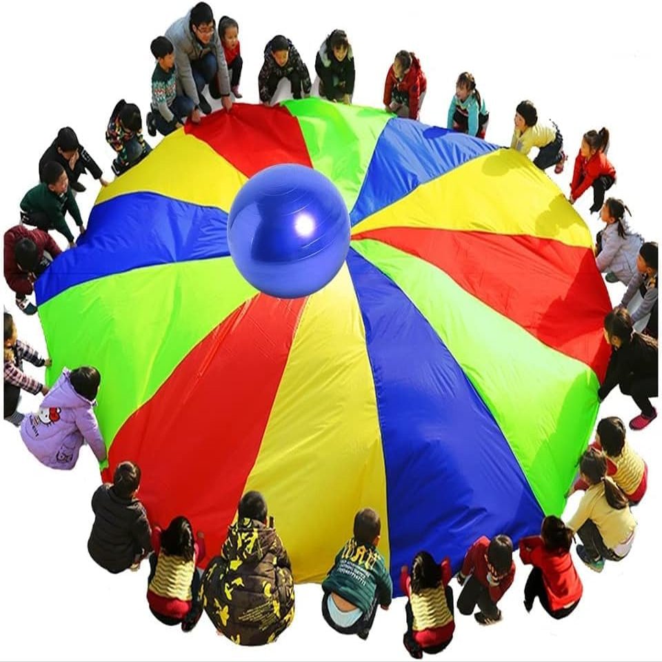 MekUk Outdoor Toys Play Rainbow Parachute with Balance Ball, Kids Adult Family Games Outdoor Party Teamwork Games Parachute for Kindergarten Outdoors (Size : 3m/9.84ft)