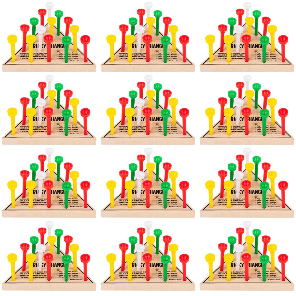 12 Pack - Wooden Triangle Peg Board Game - Retro Mini Travel Game
