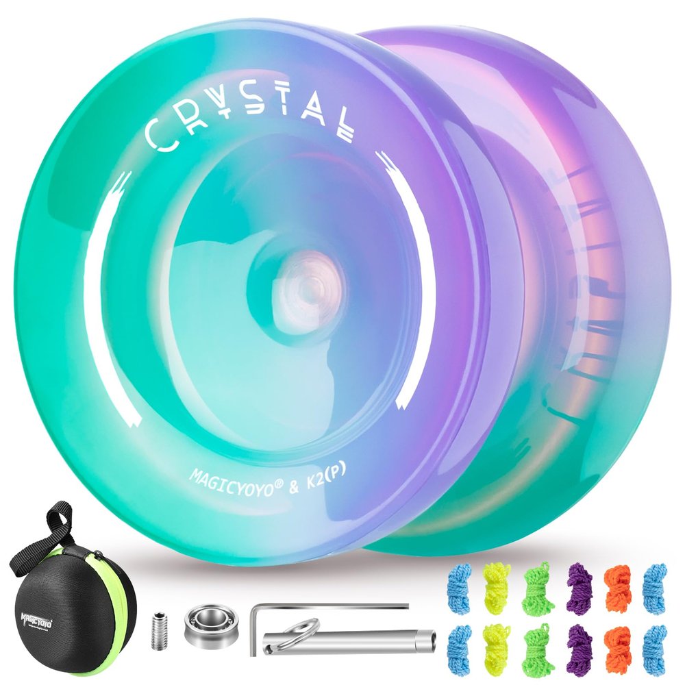 MAGICYOYO K2 Crystal Yoyo for Kids 8-12, Responsive Yoyo for Beginner, Plastic Yo Yo Professional Unresponsive Yo yo for Adults with Unresponsive Yo-yo Bearing, 12 Yoyo Strings, Case Bag, Removal Tool