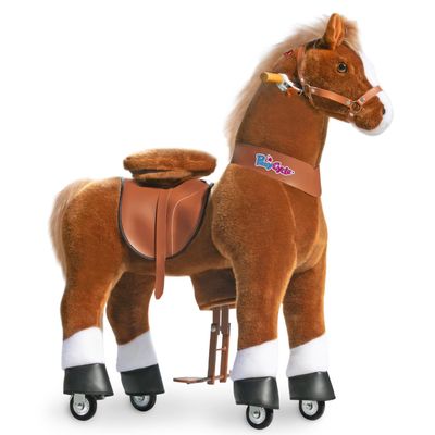 PonyCycle Large Horse Ride on Pony for Kids Riding Horse Rocking Horse (with Brake/42.5" Height/Size 5 for Age 7-12) Ride-on Animals Plush Pony Toys No Electricity Brown Ux524