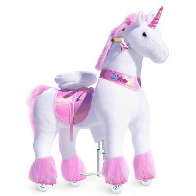 PonyCycle Large Unicorn Ride on Horse Toys for Girls (with Brake/ 42.5" Height/Size 5 for Age 7-12) Ride on Toys Riding Unicorn Pony Rider Walking Animal Plush Gifts Pink Ux502