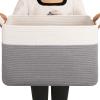 OIAHOMY Large Blanket Basket, 65L Cotton Rope Woven Laundry Basket, Toy Bin for Baby Room, Container for Blanket Storage in Living Room, 20''16''12'', Grey & White view 1