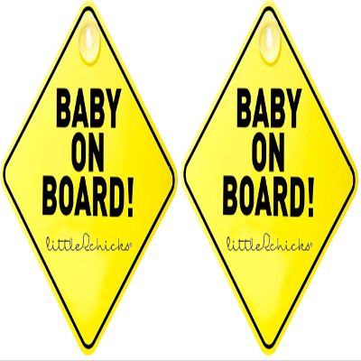 Little Chicks Baby on Board Car Sign Decal - Weather Resistant. Child Safety Awareness Warning Sticker with Suction Cups - Bright Yellow Color - Model CK094 (Pack of 2)