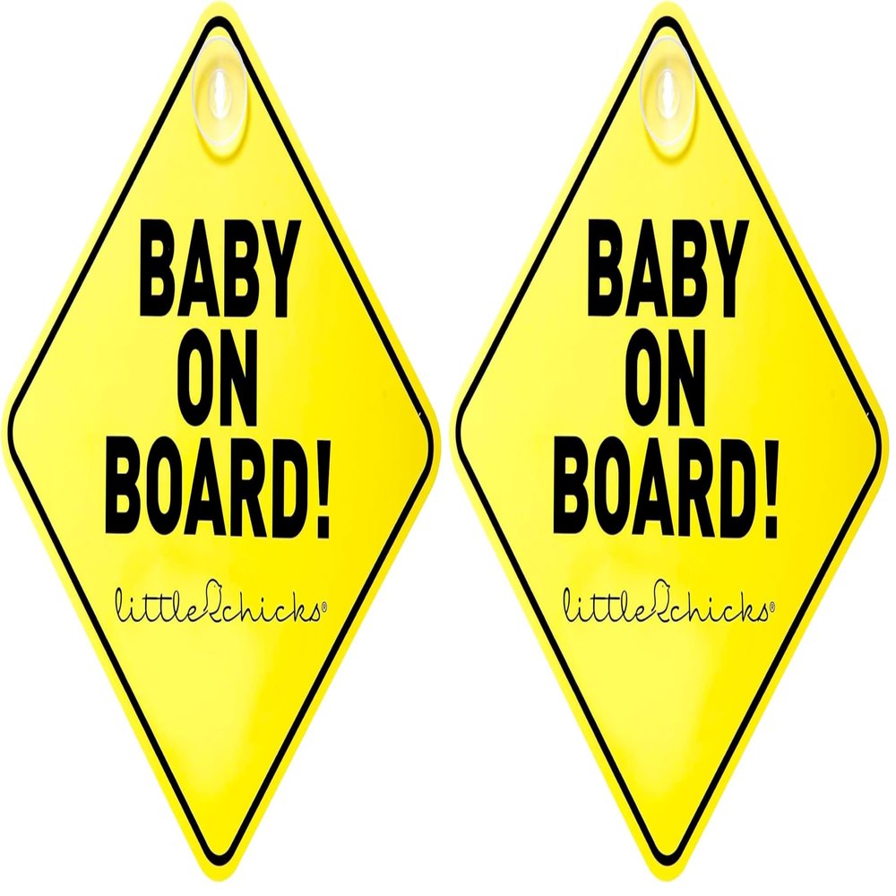 Little Chicks Baby on Board Car Sign Decal - Weather Resistant. Child Safety Awareness Warning Sticker with Suction Cups - Bright Yellow Color - Model CK094 (Pack of 2)