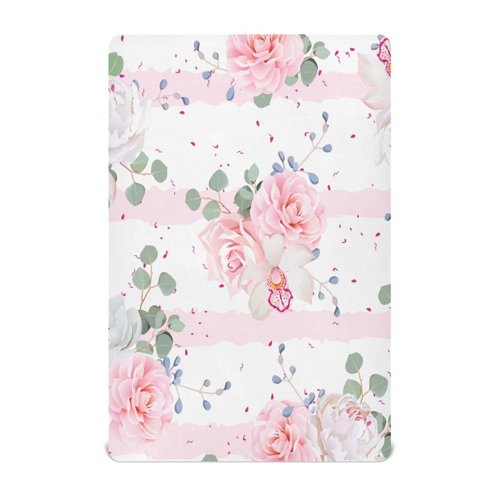 Pink Camellia Plant Flower Crib Sheets Stretchy Portable Sheets for Baby Toddler Breathable Soft Crib Mattress Sheet for Girls Boys