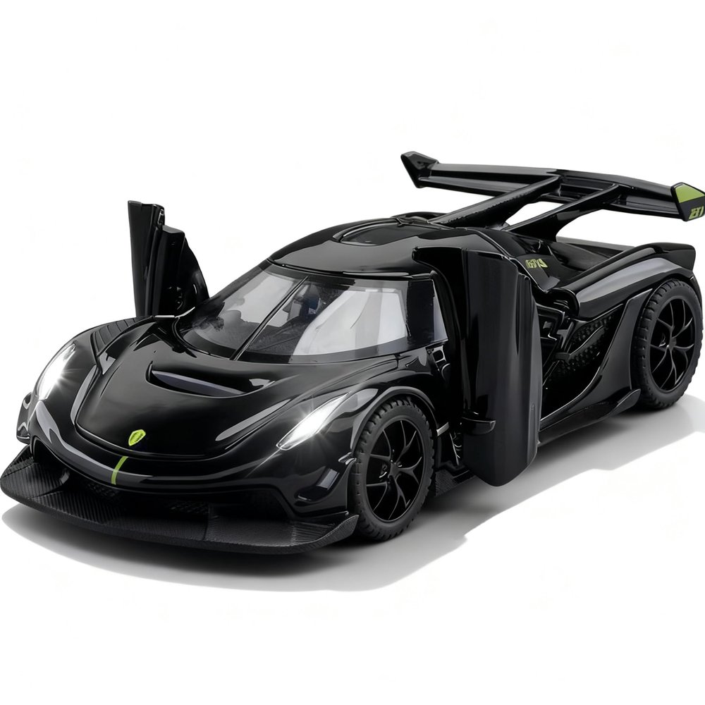 ERBADIHAGO Kids Toy Jesko Model Car 1/32 Die-cast Pull Back Collect Model with Sound and Light Toy Vehicle for 3+Year Old Boys Festival Gift(Black)