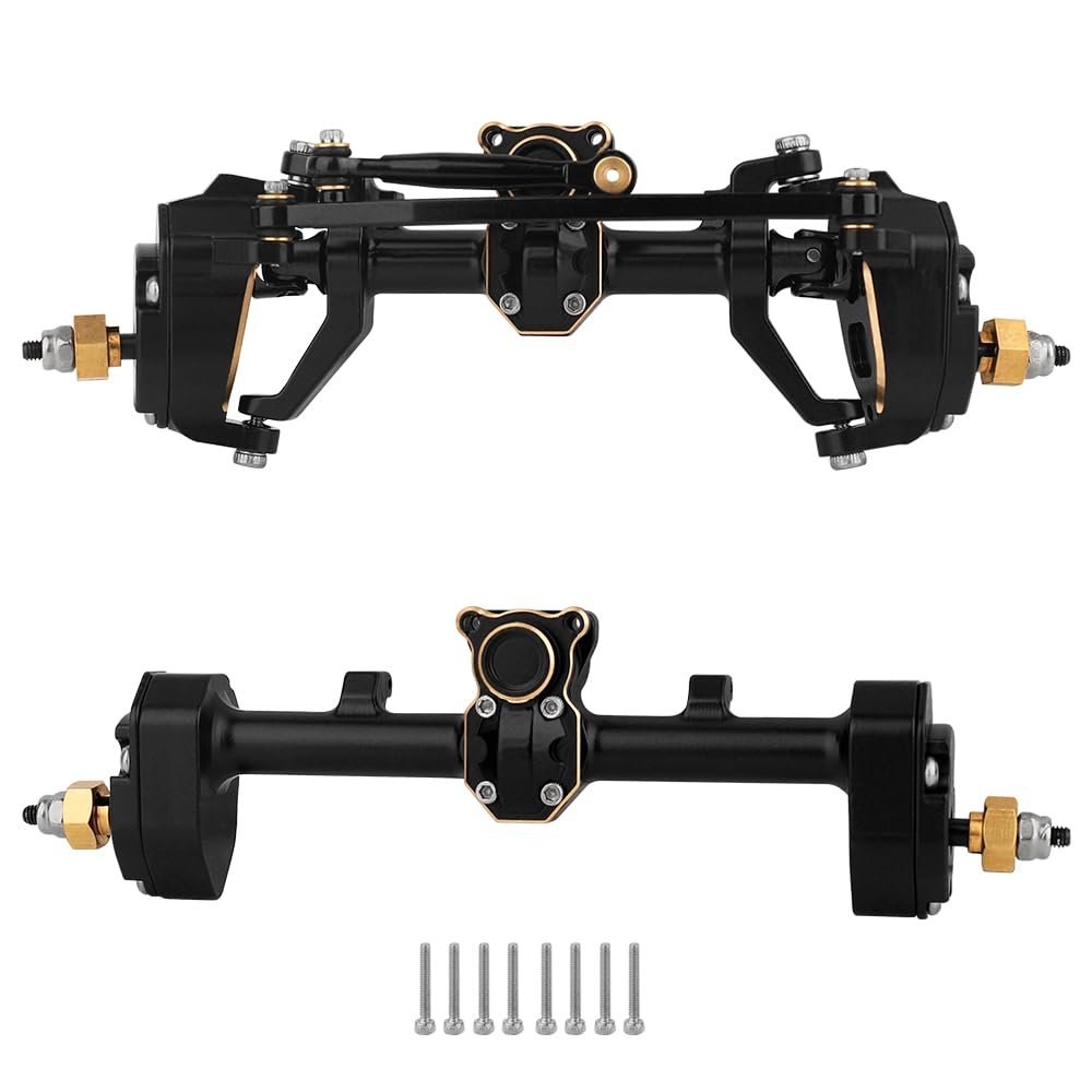 RZXYLRC Heavy Duty Brass Black Coating Front Rear Axle for Axial SCX24 AXI90081 AXI00001 AXI00002 AXI00005 AXI00006 Portal Axle 1/24 RC Crawler Metal Upgrade Parts