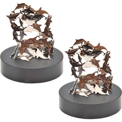 PowerTRC Magnetic Desktop Sculpture (Dolphins) | Mini Magnetic Art Decoration for Desktop | Fun Stress Relief Office Gift (2 Packs)