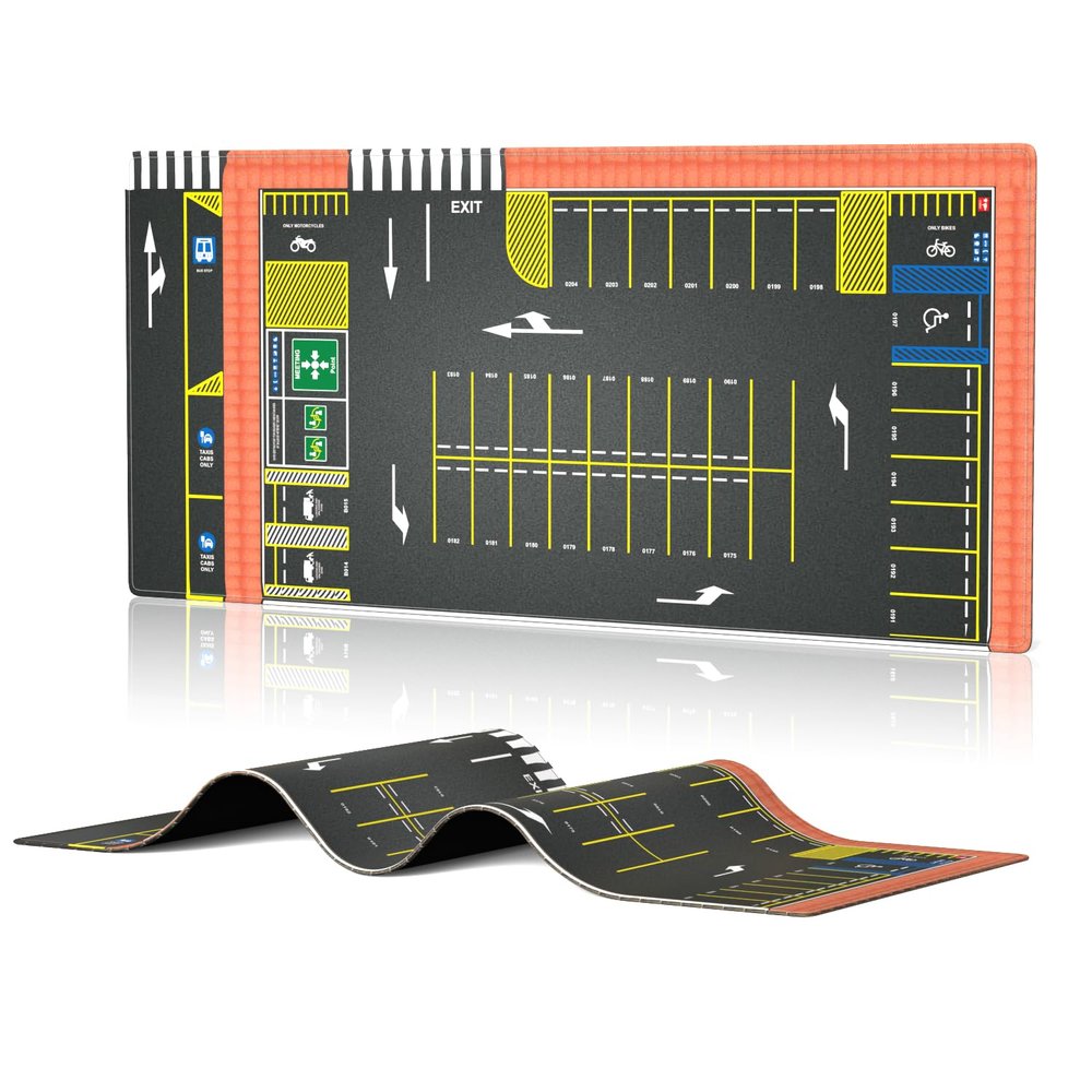 XXL 1/64 Scale Parking Lot Mouse Pad 90x40cm Non-Slip Rollable Desk Mat | Large Diorama Playmat for Hot Wheels, Matchbox, Mini GT, Tarmac, Inno64 and Diecast Car Collectors, Kids and Gamers