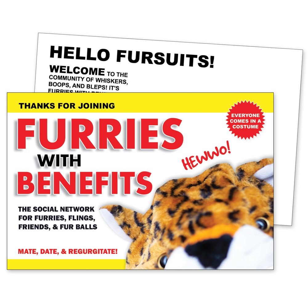 Design Doggie Furries with Benefits Joke 12 Pack Prank Postcards; Prank your Friends and Family Anonymously, 4" x 6" Glossy Postcards, Guaranteed Laughs!