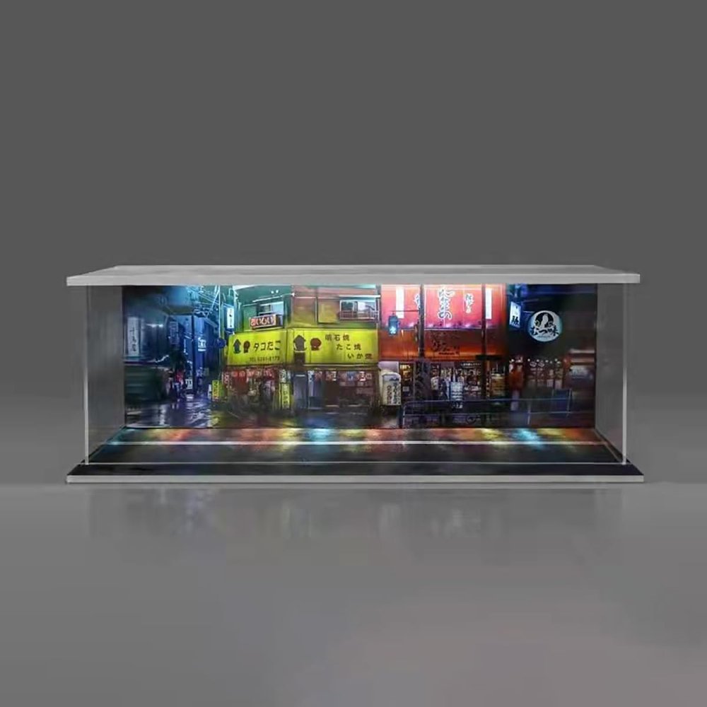 1:64 Scale Vehicle Model Display Case with Parking Lot Scene LED Lighting 6 Parking Space