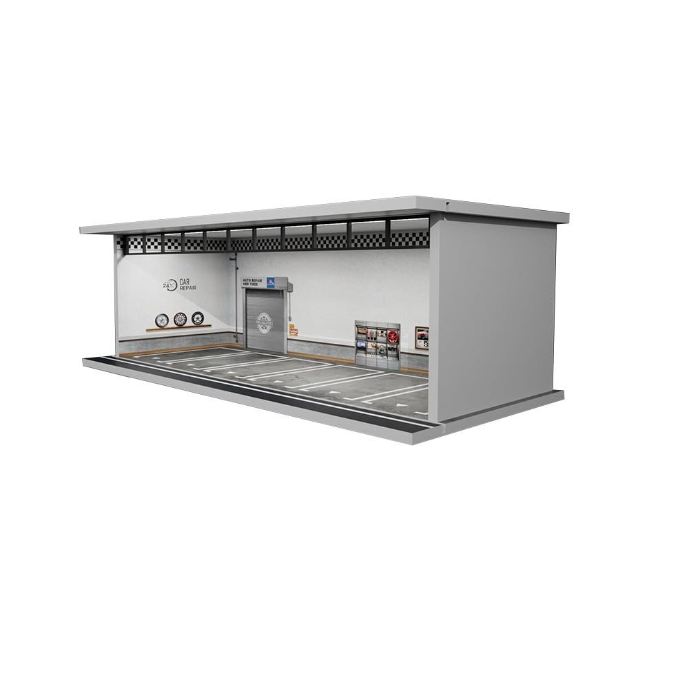1:64 Scale Vehicle Model Display Case with Parking Lot Scene LED Lighting 6 Parking Space