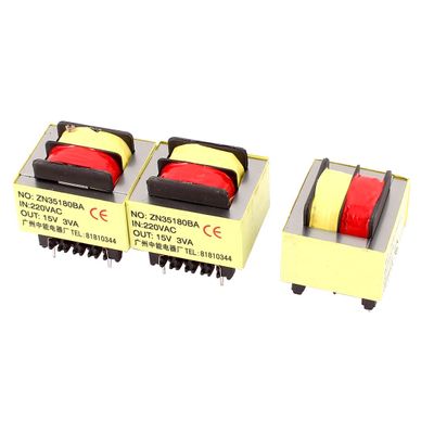 PGMTDEFXJO 3Pcs 220V Input 15V 3VA Output Yellow Red Ferrite Core Power Transformer w 5 Terminals