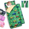 Primlect Toddler Nap Mat Extra Large Thickened 55''x35'', Soft Sleeping Bag with Detachable Minky Blanket and Pillow, Portable for Daycare, Preschool, Kindergarten, Travel, Boys and Girls (Truck) view 1