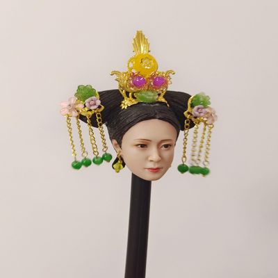 1/6 Scale Female Head Sculpt,Ancient Beauty Girl Pale Skin Head Carved Carving for 12inch PH TBL JO Female Action Figure Body (Qing Dynasty Style)