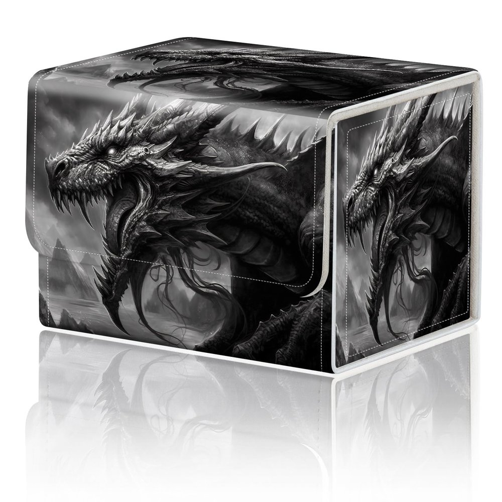 Card Game Storage Box TCG Deck Box MTG Card Box Organizer Trading Card Case Commander Deck Box TCG Card Storage Box Magnetic Closure Creative Pattern Up to 200 Cards, Cool Dark Dragon