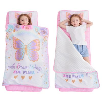 Extra Large Toddler Nap mat by Cokouchyi, Toddler Sleeping Bag with Removable Pillow, Measures 53 x 21 x 1.5 Inches, Sleeping Mat for Girls, Ideal for Daycare and Preschool Kindergarten, Butterfly