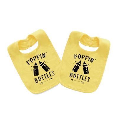 YSCULBUTOL Baby Twins Bibs Poppin Bottles Newborn Baby Cute Unisex Bibs Infant Twin Outfits(Yellow)