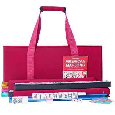 ZGME American Mahjong Set,166 White Tiles with Red Bag and Accessories,4 All-in-One Mahjong Racks with Pushers,Complete Western Mahjong Set