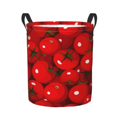 Foruidea Red Tomatoes Laundry Basket,Laundry Hamper,Collapsible Storage Bin, Oxford Fabric Clothes Baskets,Nursery Hamper For Home,Office,Dorm,Gift Basket, Medium