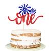 One Cake Topper Red & White & Blue Glitter- 4th of July 1st Birthday Decorations,4th of July Baby Shower Decor/American National Independence Day Theme 1st Birthday Party Cake Decorations Supplies view 1