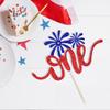 One Cake Topper Red & White & Blue Glitter- 4th of July 1st Birthday Decorations,4th of July Baby Shower Decor/American National Independence Day Theme 1st Birthday Party Cake Decorations Supplies view 2