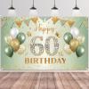 Happy 60th Birthday Banner Sage Green Gold,BTZO 60th Birthday Backdrop for Men Women,60th Birthday Decorations Fabric Photo Backdrop Background Signs for 60 Years Old Birthday Party,180110cm view 1