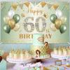 Happy 60th Birthday Banner Sage Green Gold,BTZO 60th Birthday Backdrop for Men Women,60th Birthday Decorations Fabric Photo Backdrop Background Signs for 60 Years Old Birthday Party,180110cm view 3